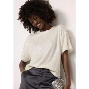 Evereve Ivory Cream Cora Lined Sequin Short Sleeve Top - Size - Small